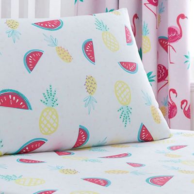 Kids' white 'Fruity' fitted sheet and pillow case set